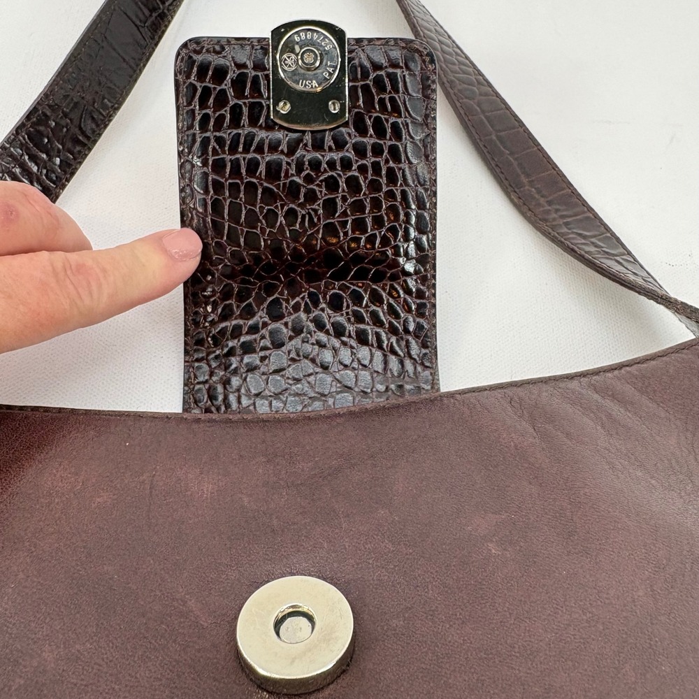 Ralph Lauren Brown Leather Croc Embossed Shoulder Bag RL Logo Hobo Handbag - Picture 7 of 16